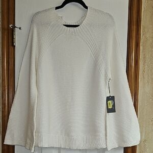 Vince Camuto White Crew Neck Sweater Cozy Knit